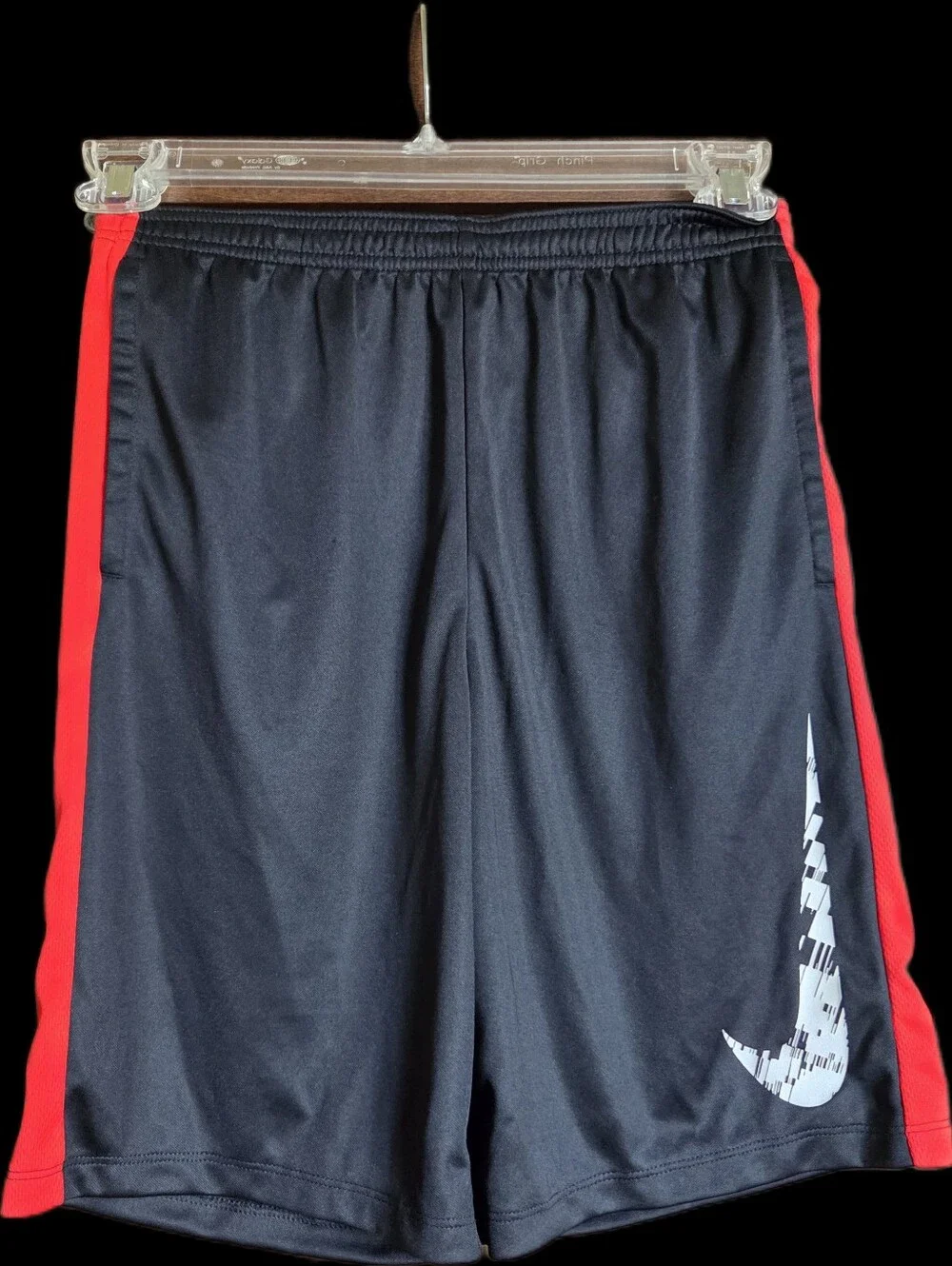 Nike Kids Black Athletic Shorts with Red Side Panels and White Swoosh NWT!